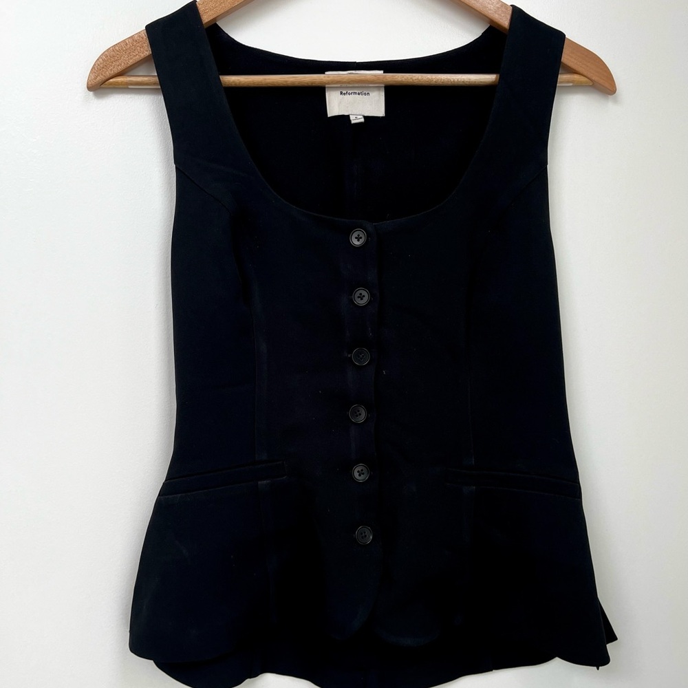 Reformation Midnight Black Buttoned Blouse